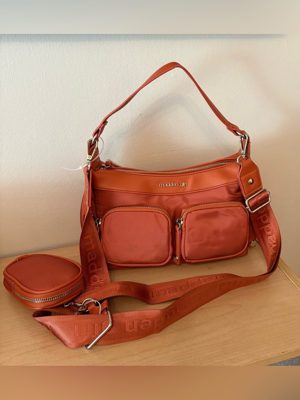Madden Girl Burnt Orange Shoulder Bag with Detachable Strap and Pouch New